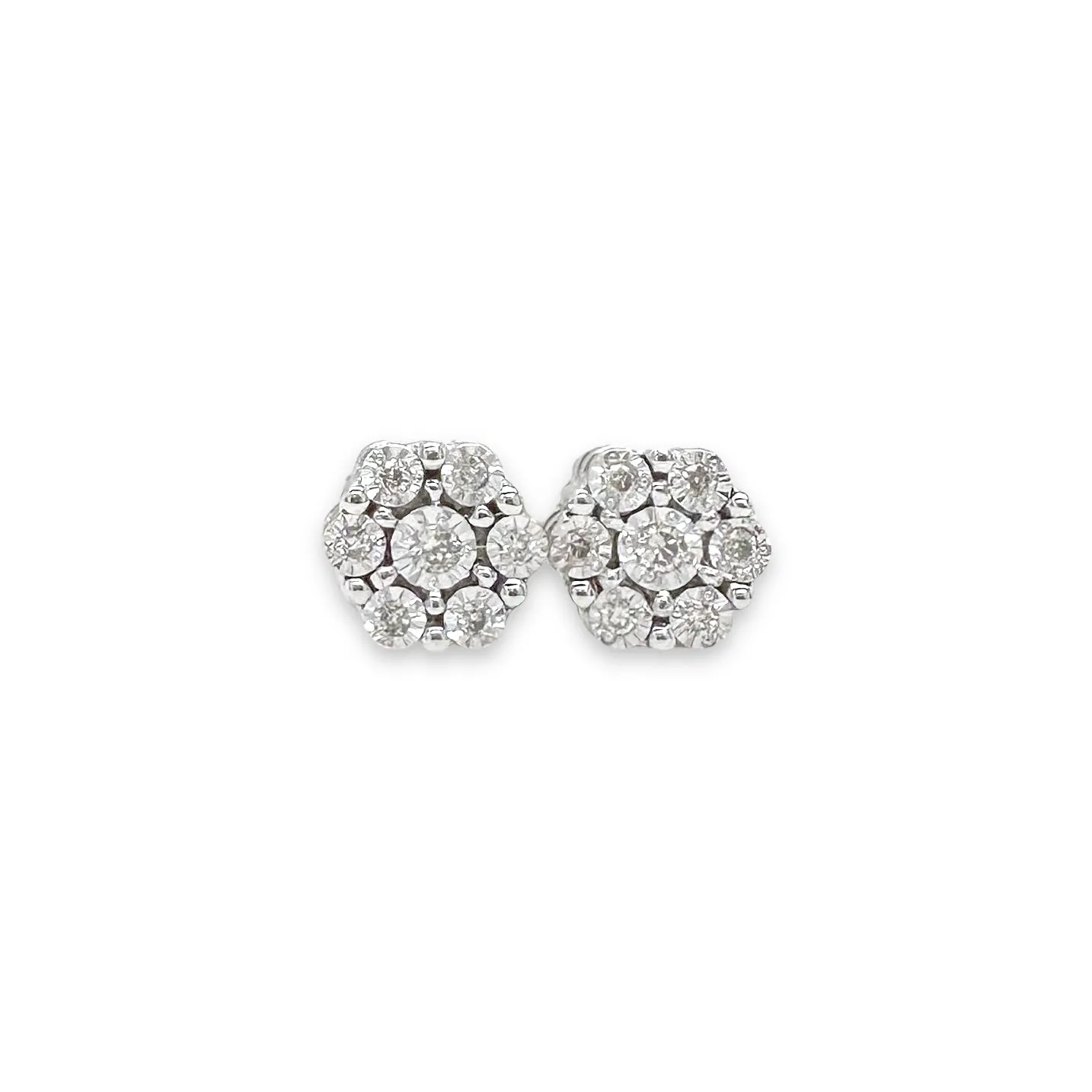 14K W Gold 0.05ctw I-J/SI2 Diamond Cluster Stud Earrings a