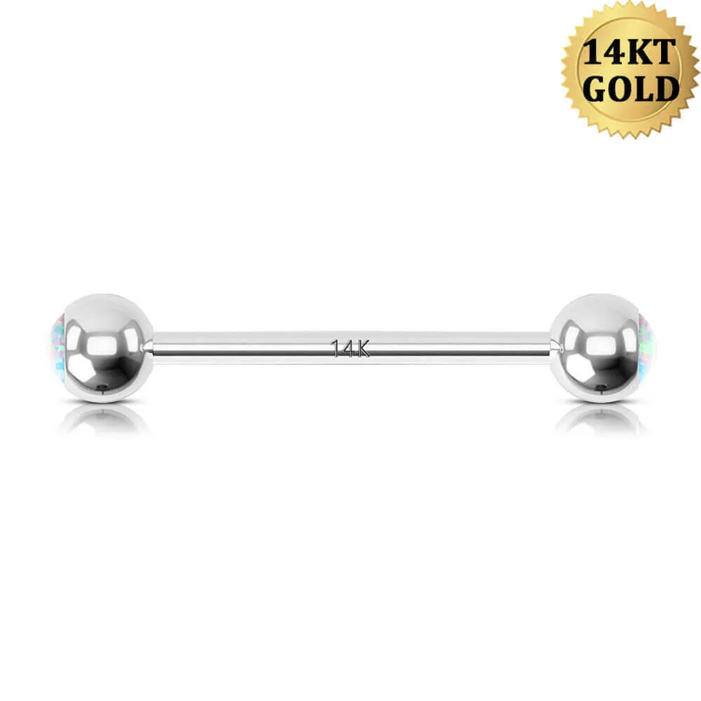 14K White Gold Nipple Ring Opal Ball Nipple Piercing Barbell