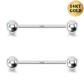 14K White Gold Nipple Ring Opal Ball Nipple Piercing Barbell