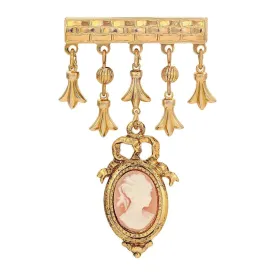 1928 Jewelry Dangling Charm Pink Cameo Bar Pin