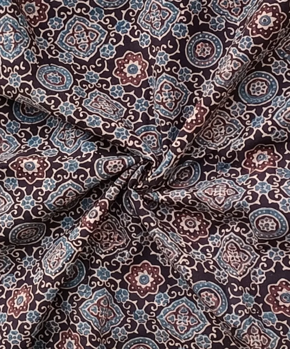 2.5m Black blue ajrakh print hand spun handwoven cotton kurta fabric