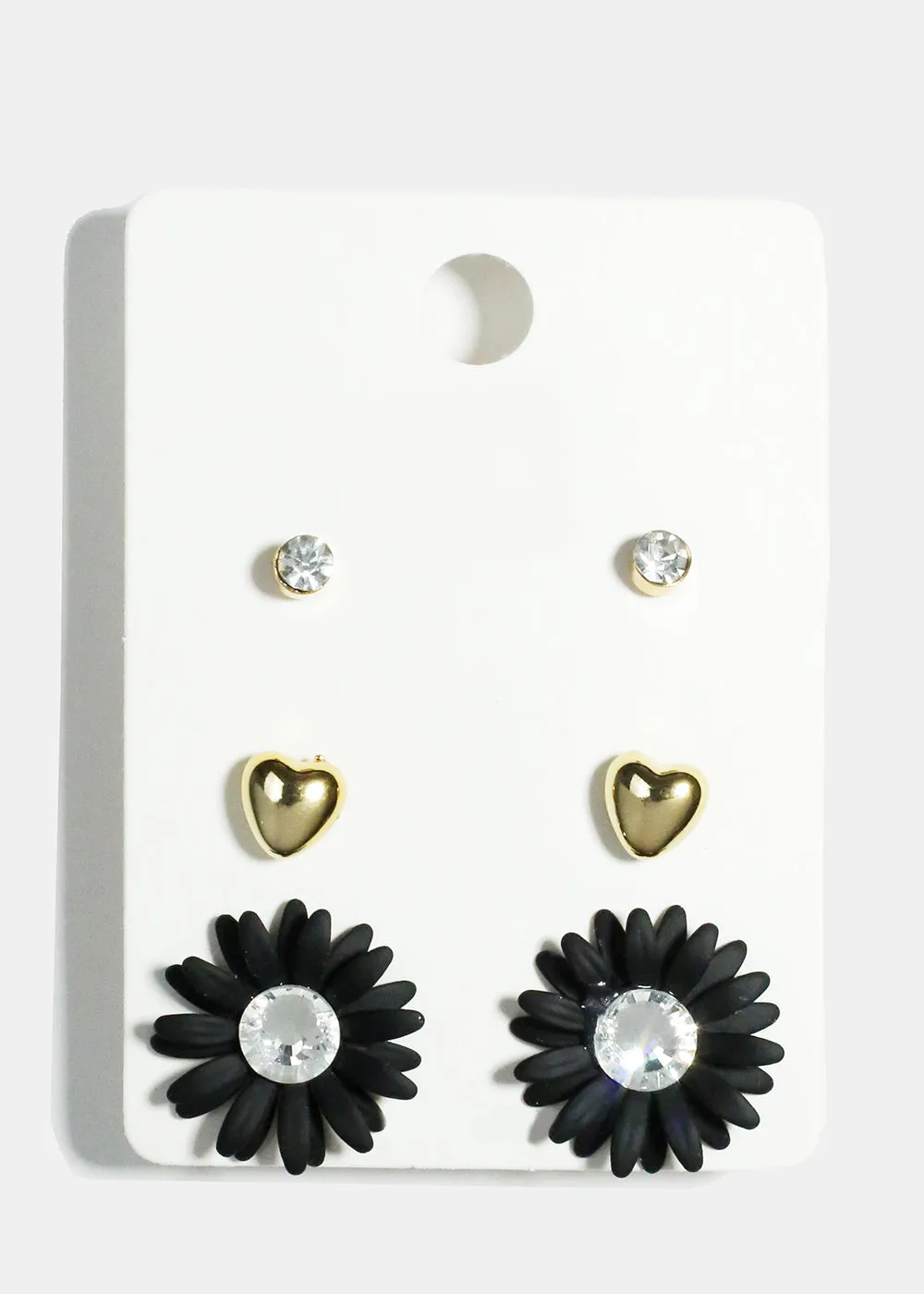 3 Pair Flower Stud Earrings