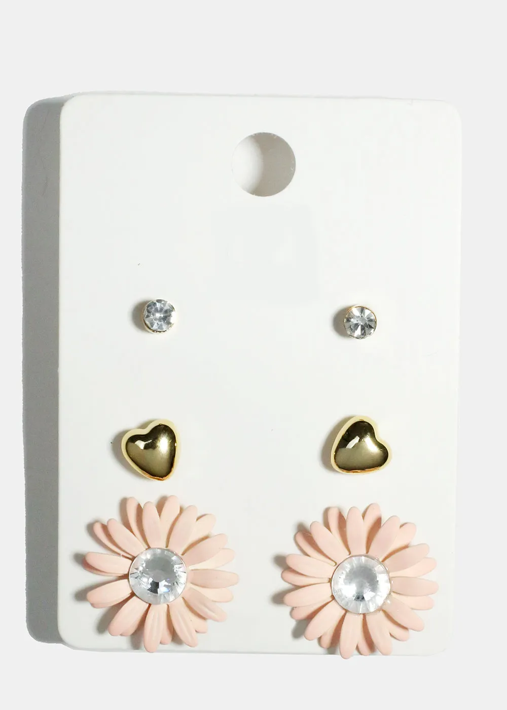 3 Pair Flower Stud Earrings