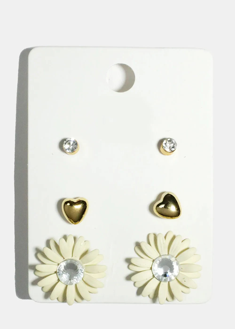 3 Pair Flower Stud Earrings