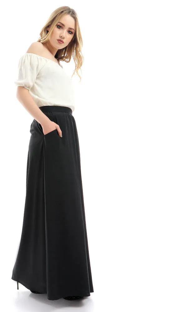 47449 Unique Zipped Cut Solid Classic Basic Black Skirt