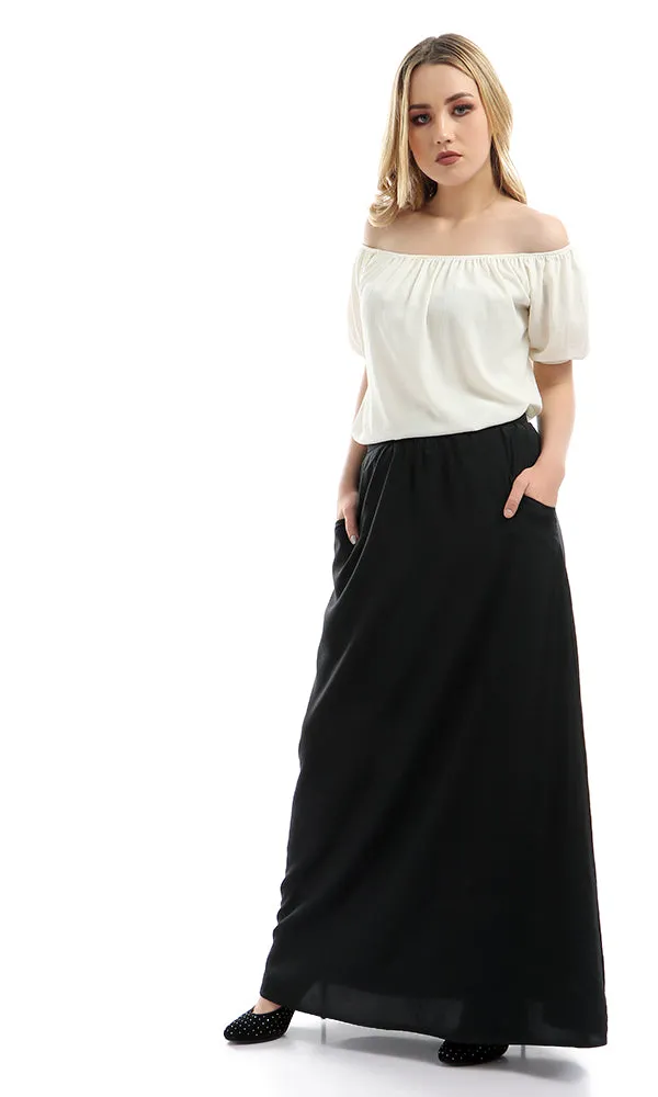 47449 Unique Zipped Cut Solid Classic Basic Black Skirt