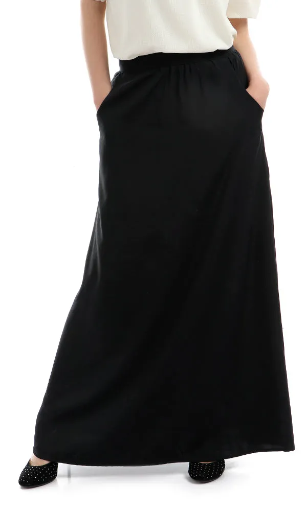 47449 Unique Zipped Cut Solid Classic Basic Black Skirt