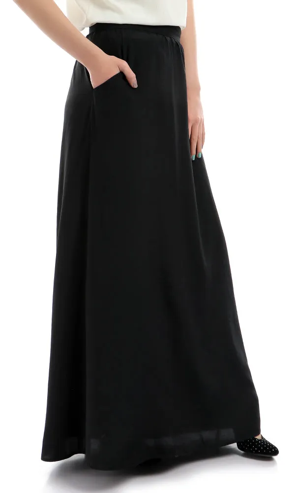 47449 Unique Zipped Cut Solid Classic Basic Black Skirt