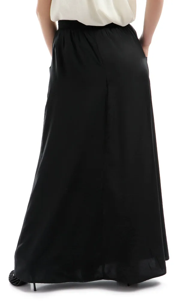 47449 Unique Zipped Cut Solid Classic Basic Black Skirt