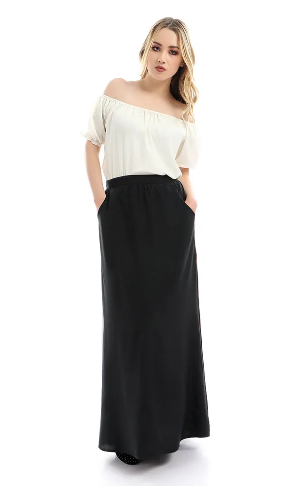 47449 Unique Zipped Cut Solid Classic Basic Black Skirt