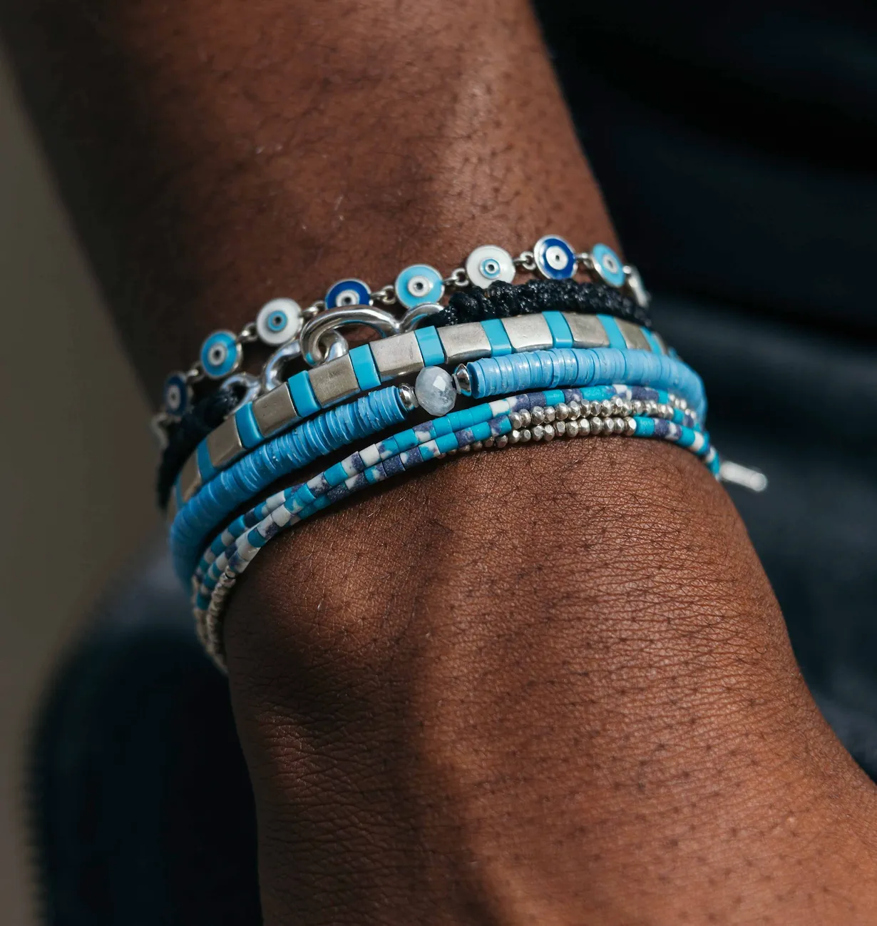 5mm Vinyl Bracelet With Moonstone Charm (Light Blue)