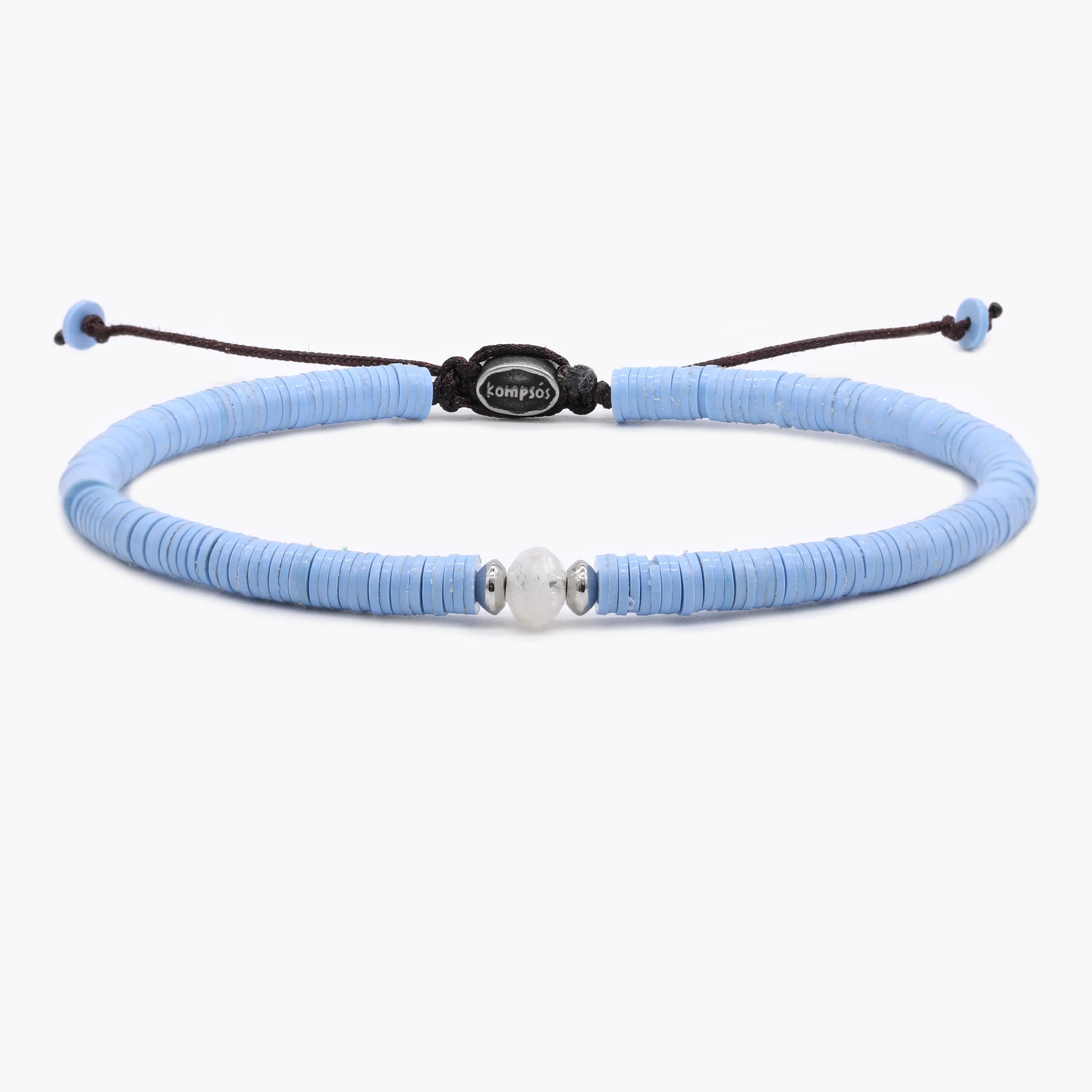 5mm Vinyl Bracelet With Moonstone Charm (Light Blue)