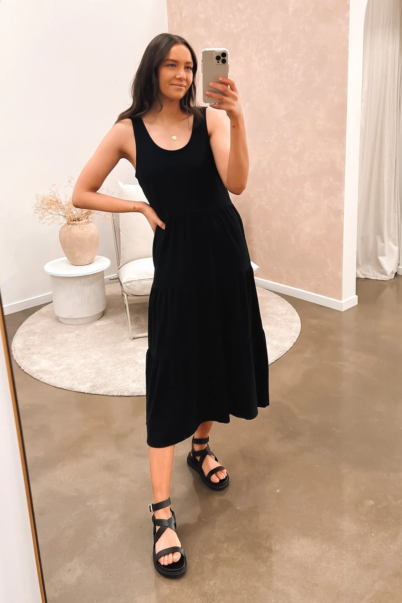 AAE Linen Midi Dress Black