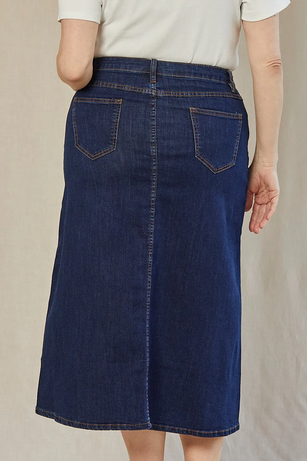 Adrift Denim A-Line Skirt in Mid Wash