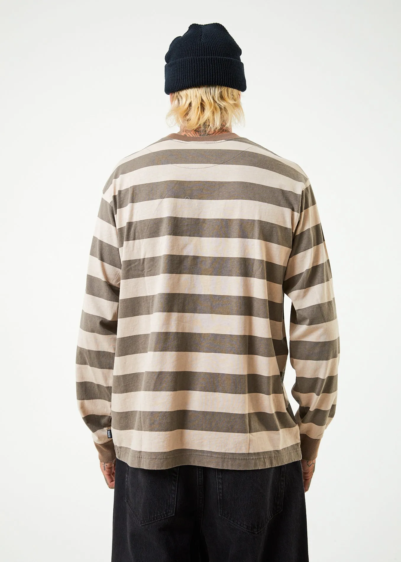 AFENDS Mens Sideline - Long Sleeve Striped T-Shirt - Beechwood