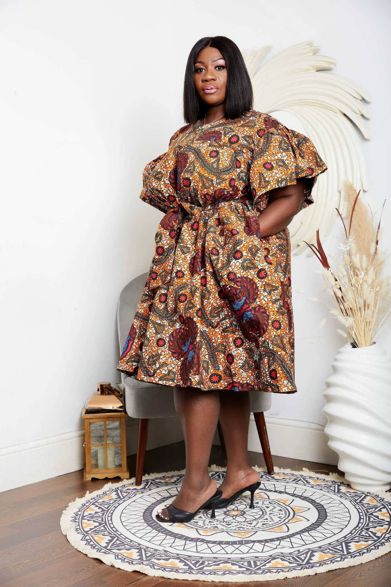 African Print Cotton Shift Midi Dress - Efuru