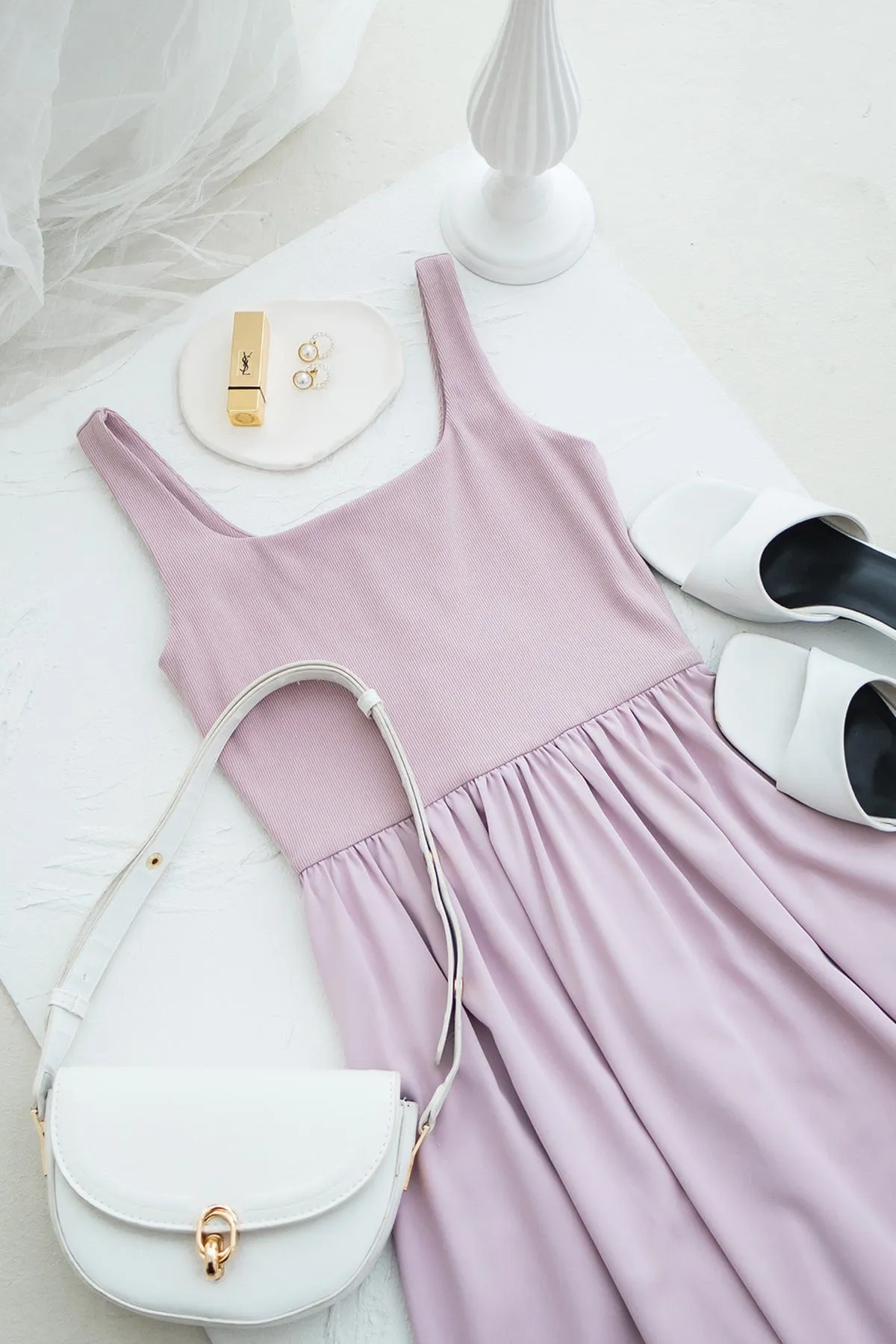 ANABELLE RIBBED MAXI DRESS IN MAUVE