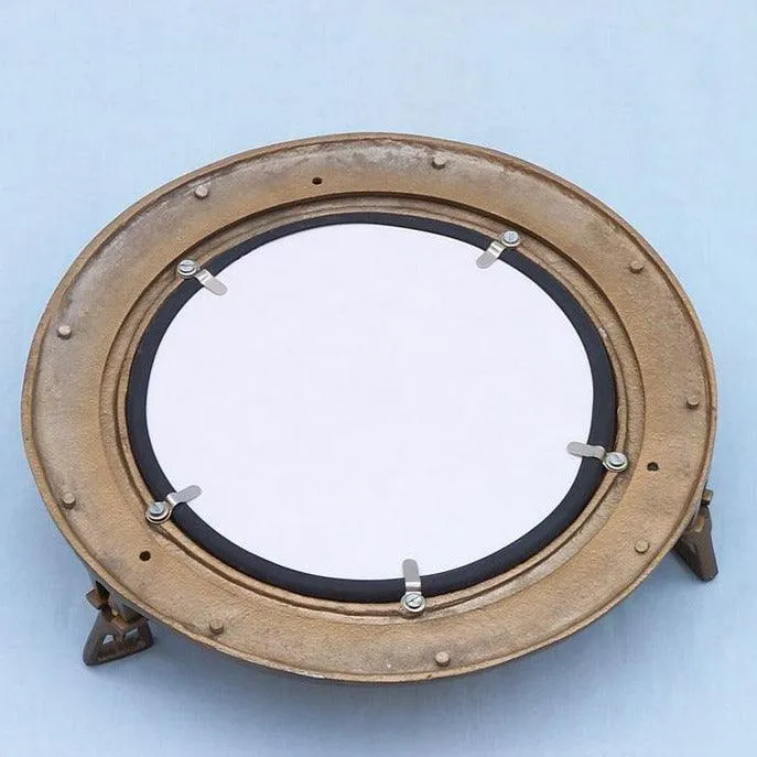 Antique Brass Porthole Mirror - Nautical Theme Wall Decor 12