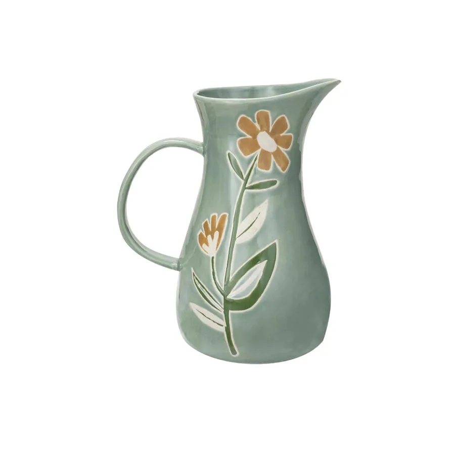 Aqua Floral Stone Pitcher