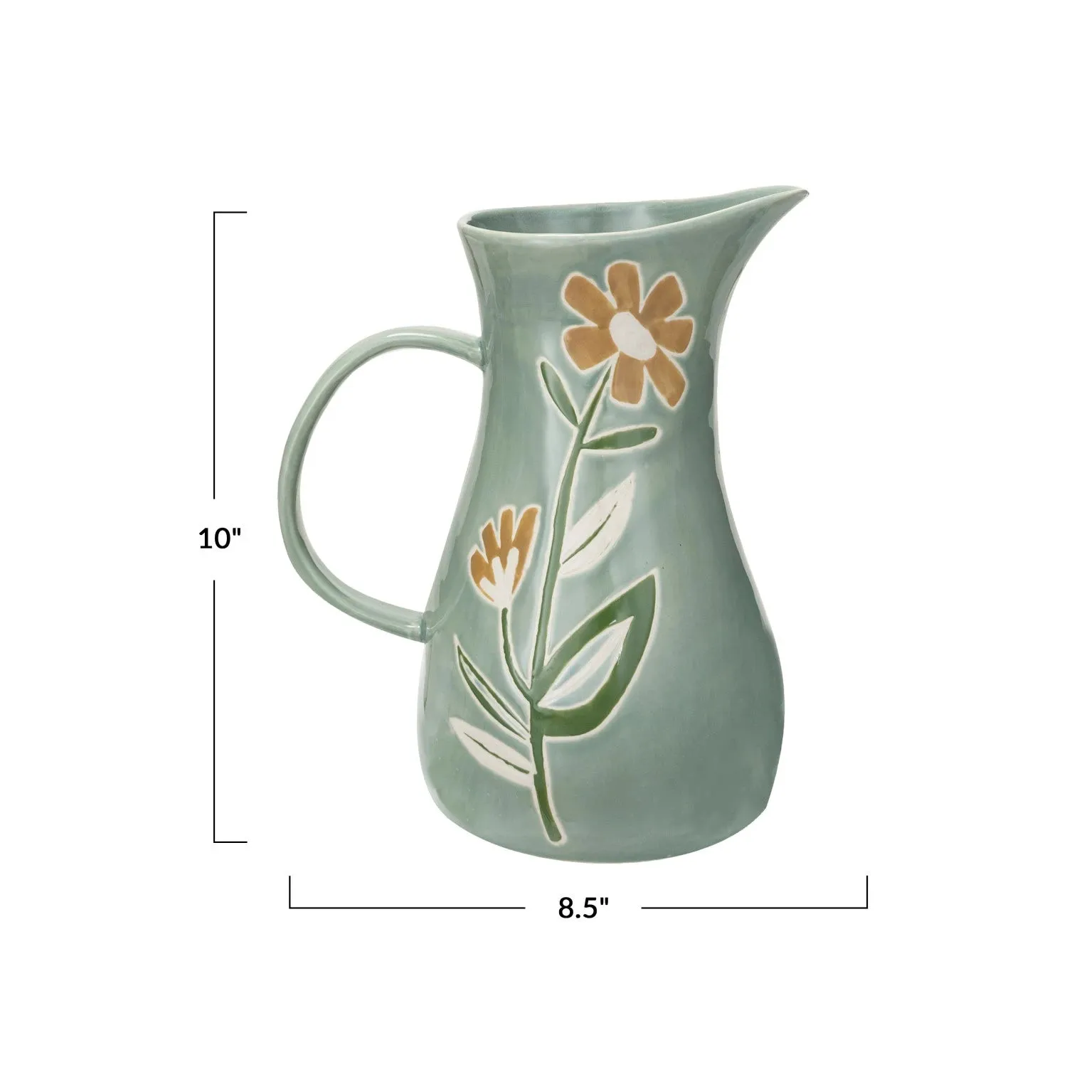 Aqua Floral Stone Pitcher