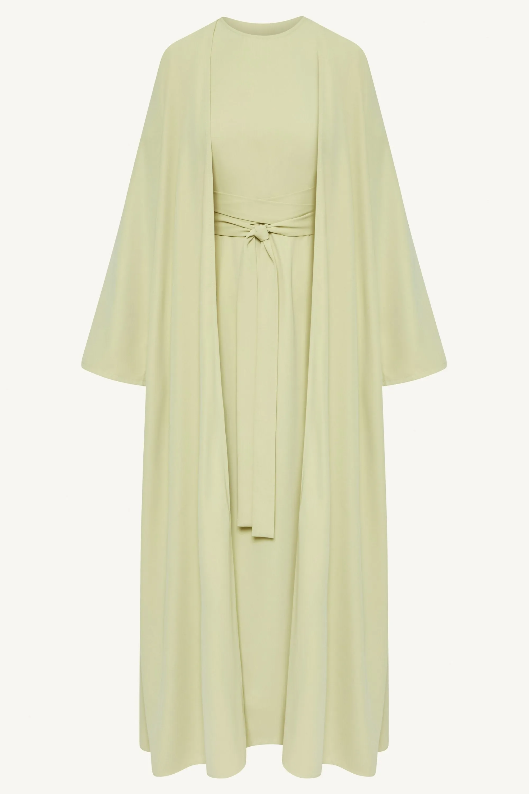 Asalah Wrap Waist Maxi Dress & Abaya Set - Pistachio