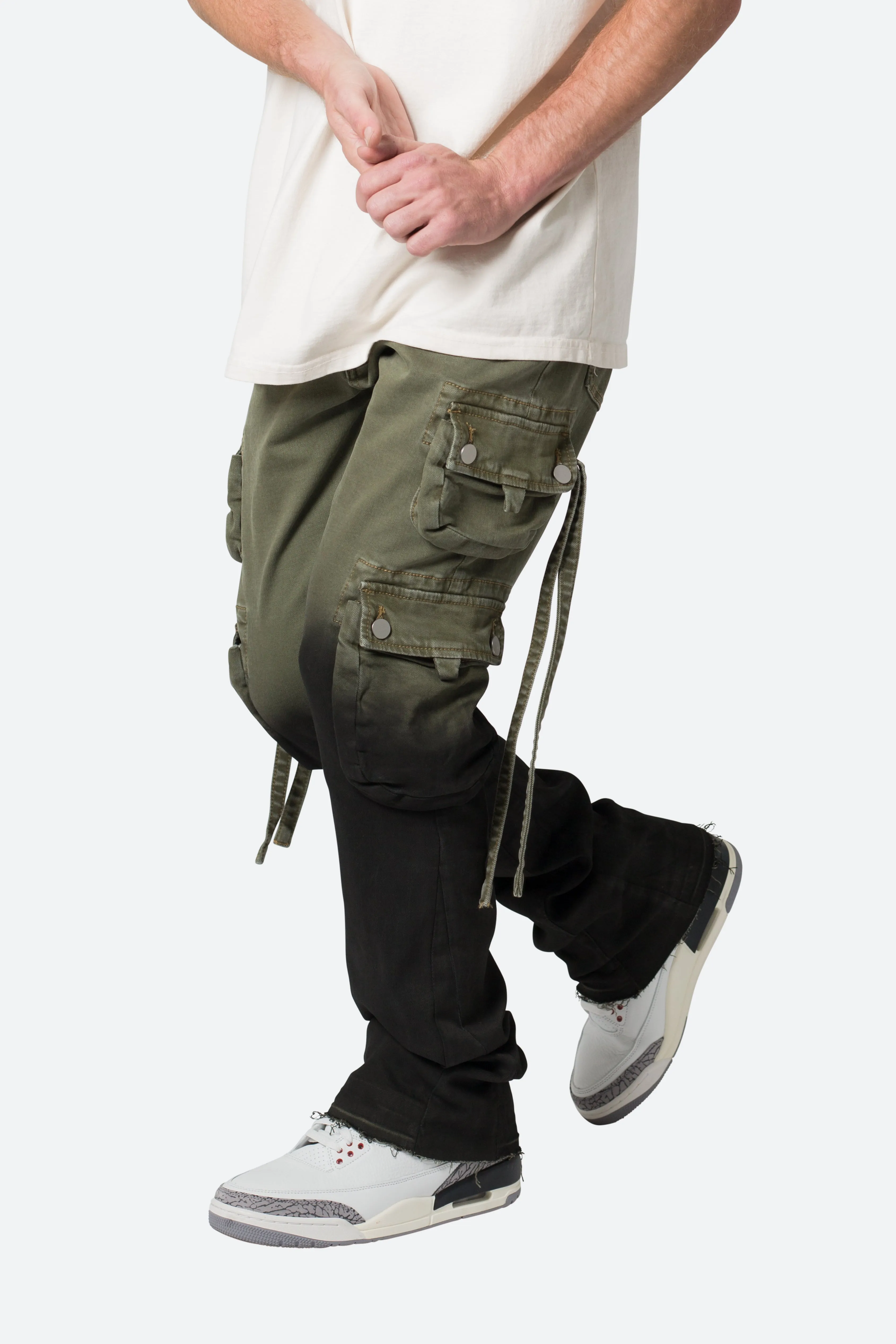 B569 Cargo Flare Denim - Olive/Black