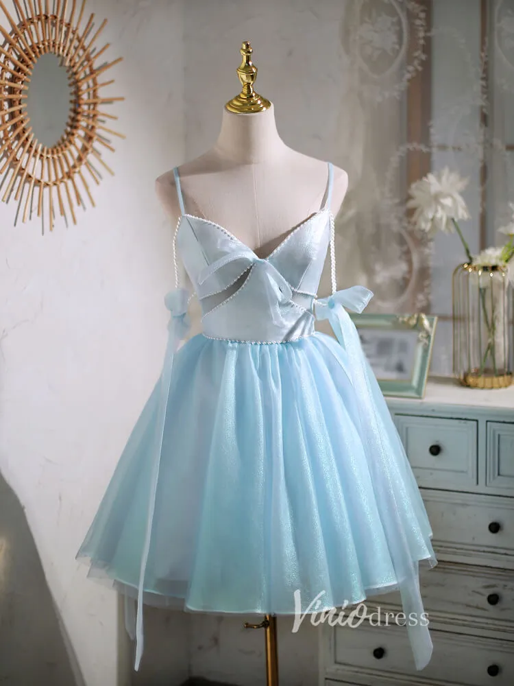 Baby Blue Homecoming Dresses Spaghetti Strap Graduation Dress SD1462B