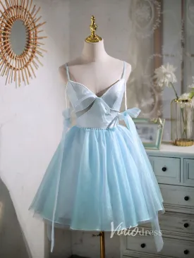 Baby Blue Homecoming Dresses Spaghetti Strap Graduation Dress SD1462B