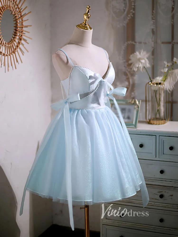 Baby Blue Homecoming Dresses Spaghetti Strap Graduation Dress SD1462B