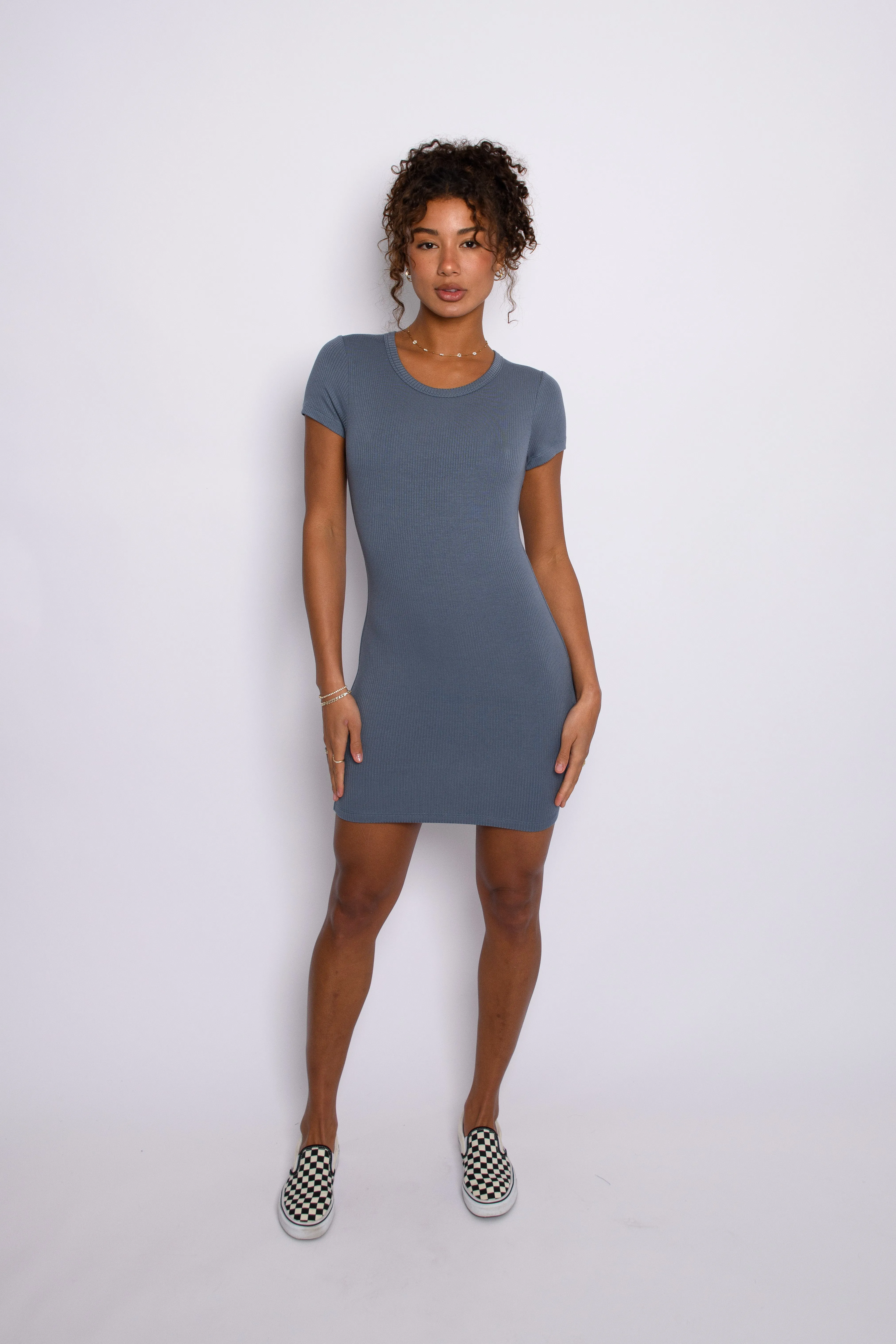 Baby Tee Dress Ribbed - Denim