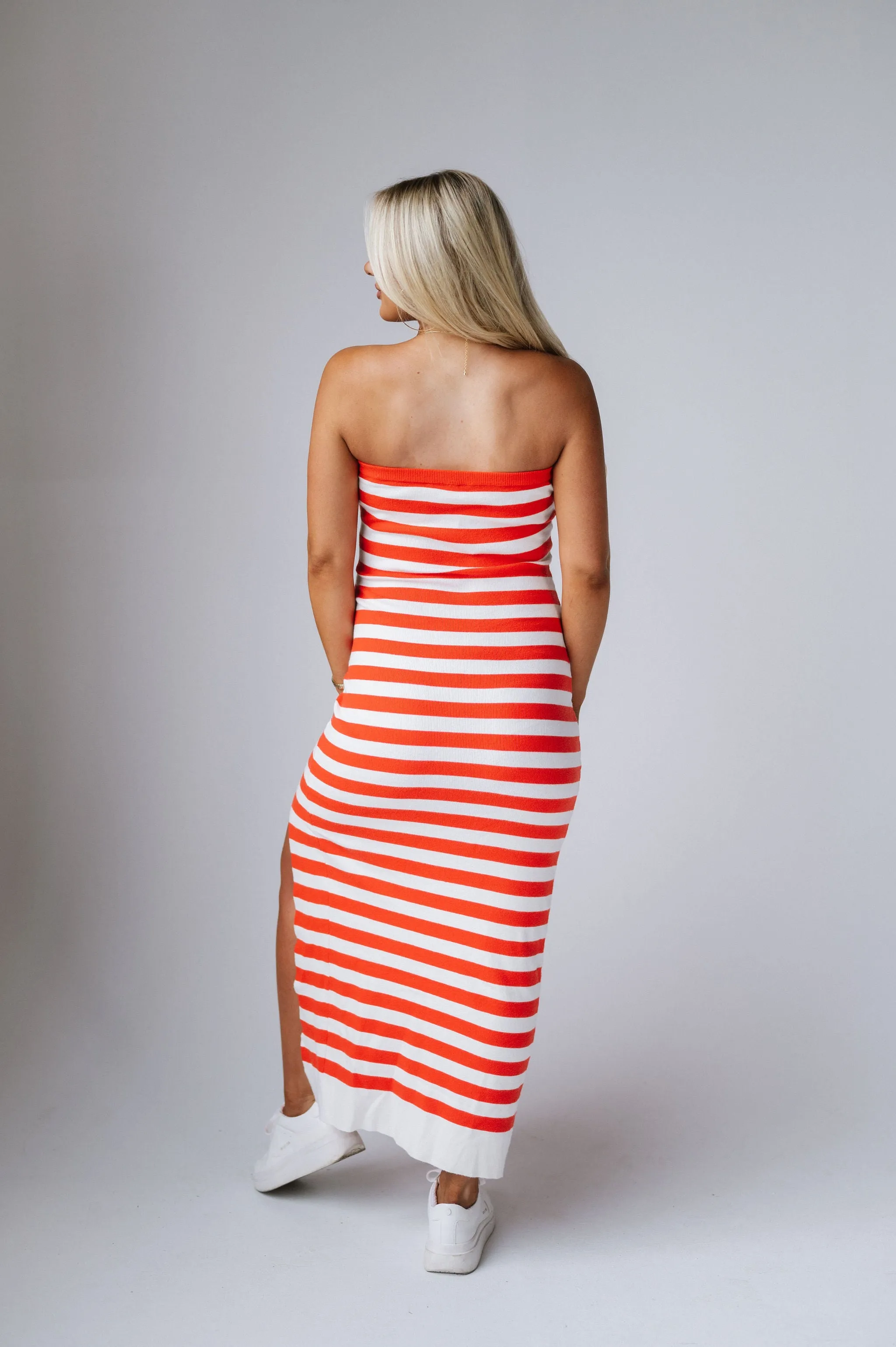 Bailey Striped Midi Dress-Red