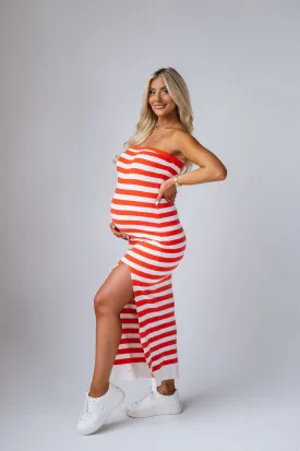 Bailey Striped Midi Dress-Red