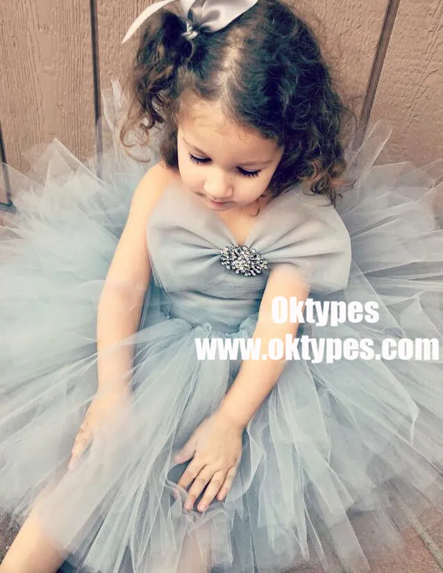 Ball Gown Strapless Sage Tulle Flower Girl Dress with Bow knot, TYP0949