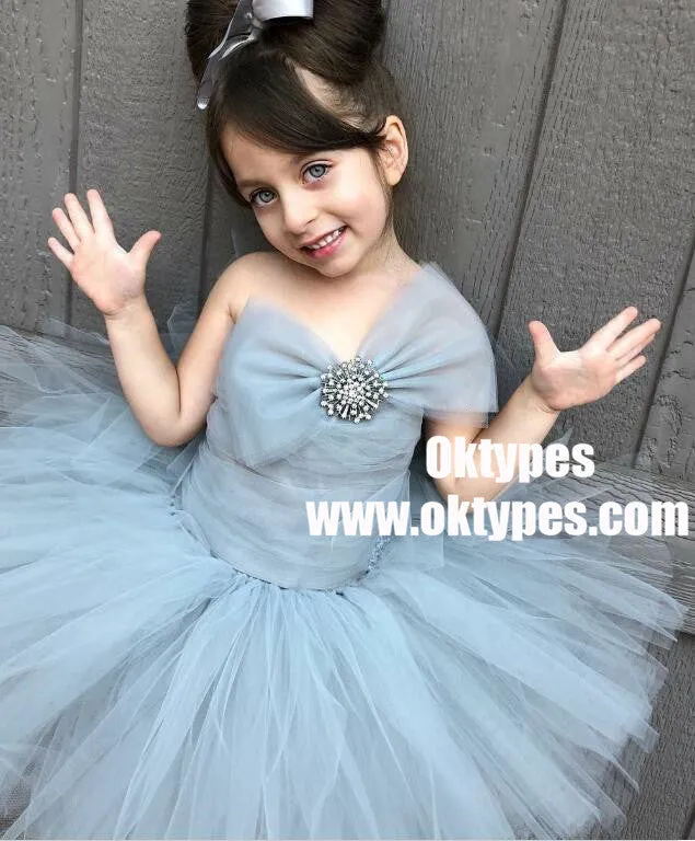 Ball Gown Strapless Sage Tulle Flower Girl Dress with Bow knot, TYP0949