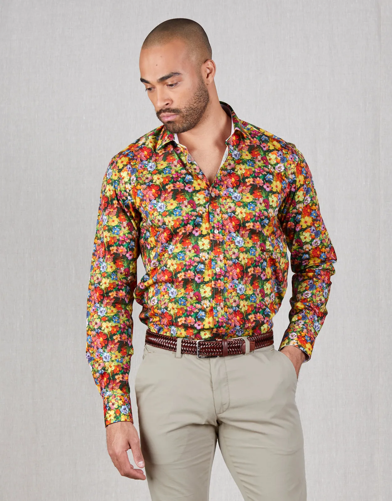 Barbican Yellow Painted Floral Print Shirt