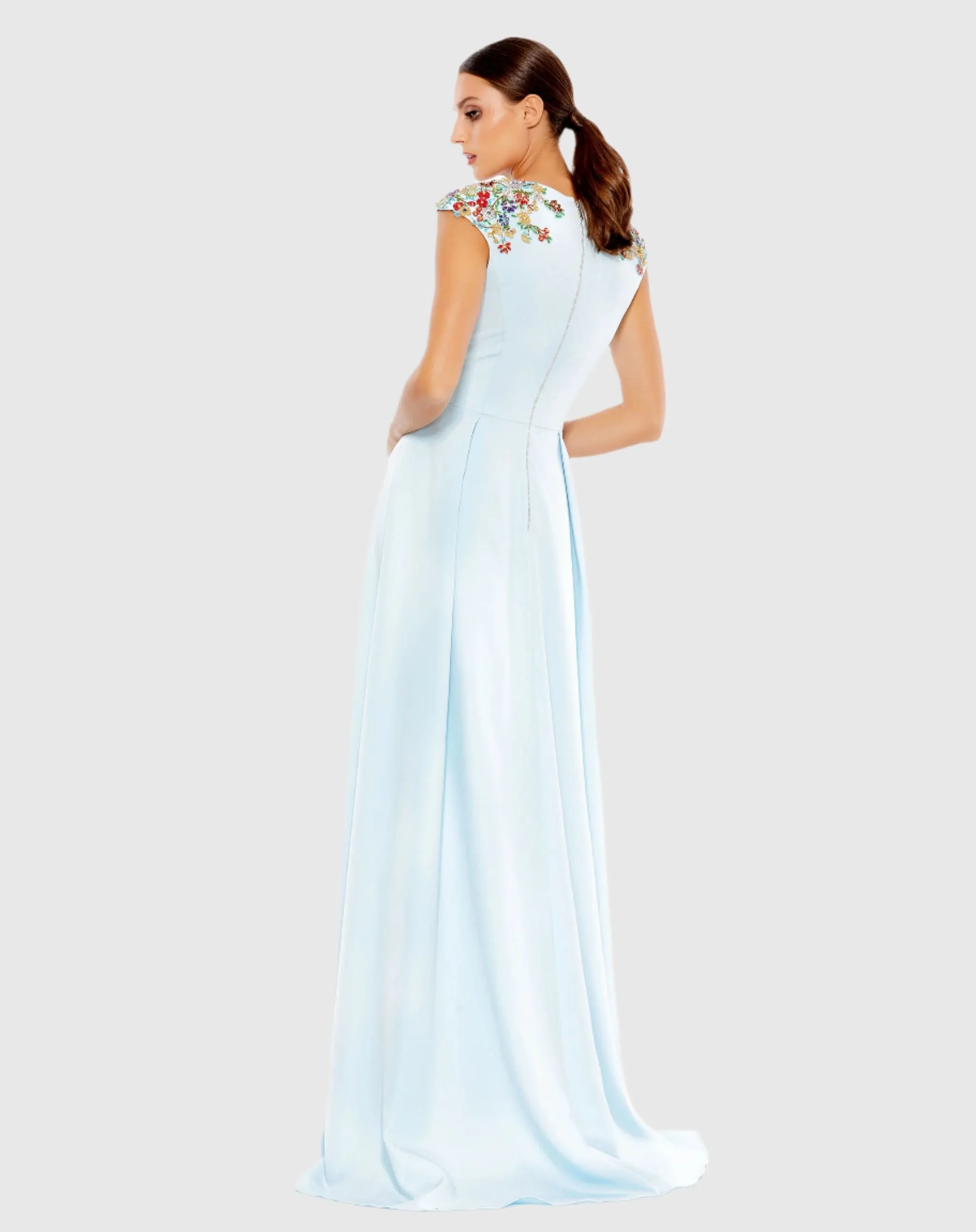 Beaded Cap Sleeve V Neck A Line Gown