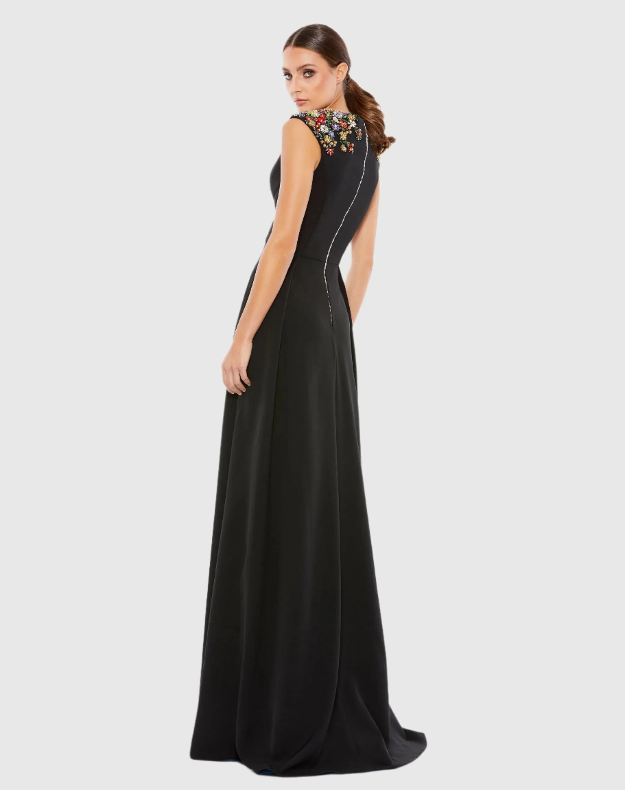 Beaded Cap Sleeve V Neck A Line Gown