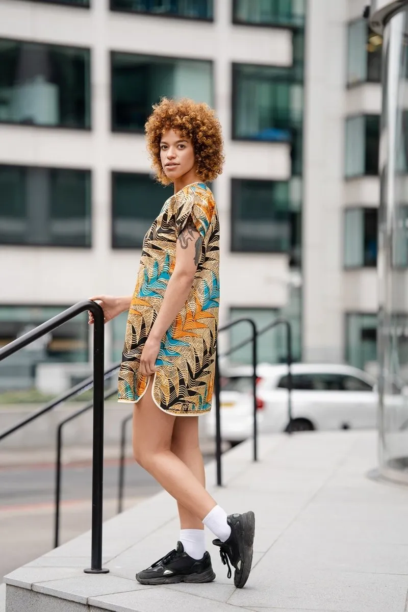 Beautiful African Print Dress In Metallic Gold