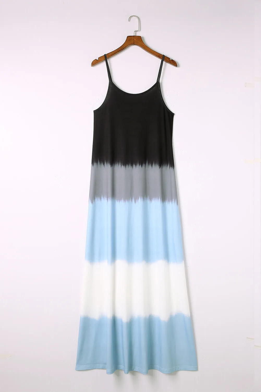 Beige Spaghetti Strap Tie-Dye Slit Maxi Dress