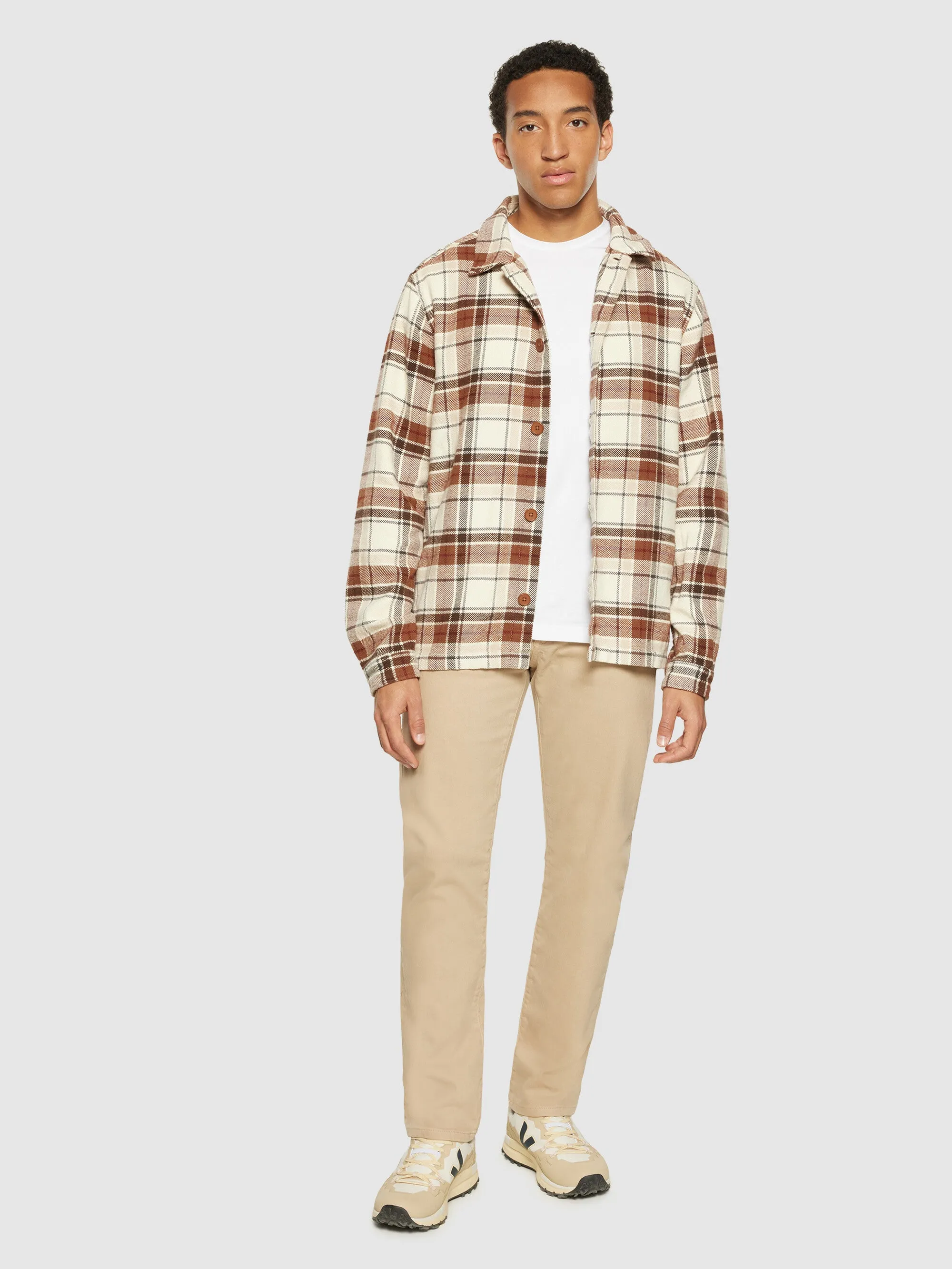 Big checked heavy flannel overshirt - Beige check