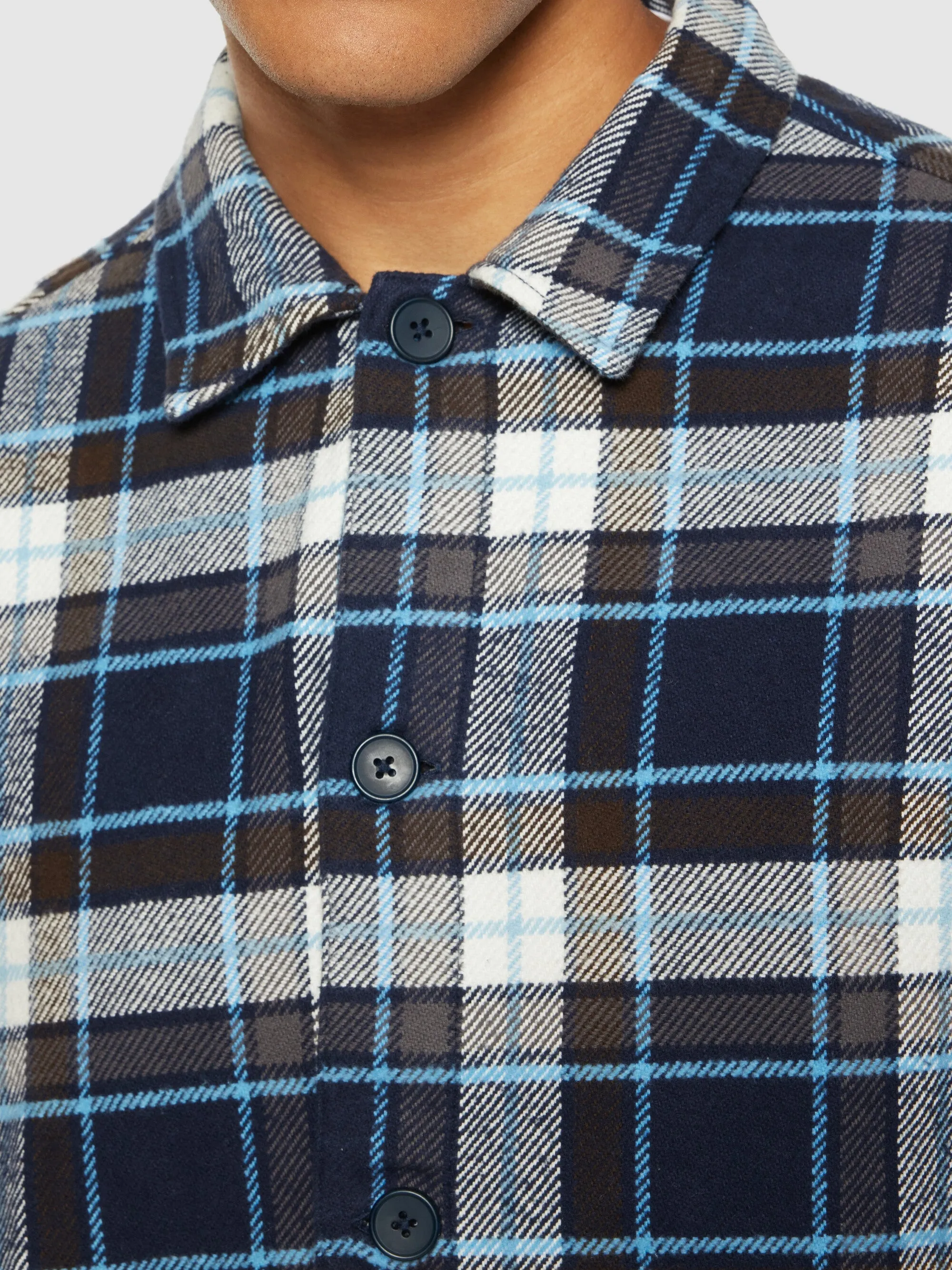 Big checked heavy flannel overshirt - blue check