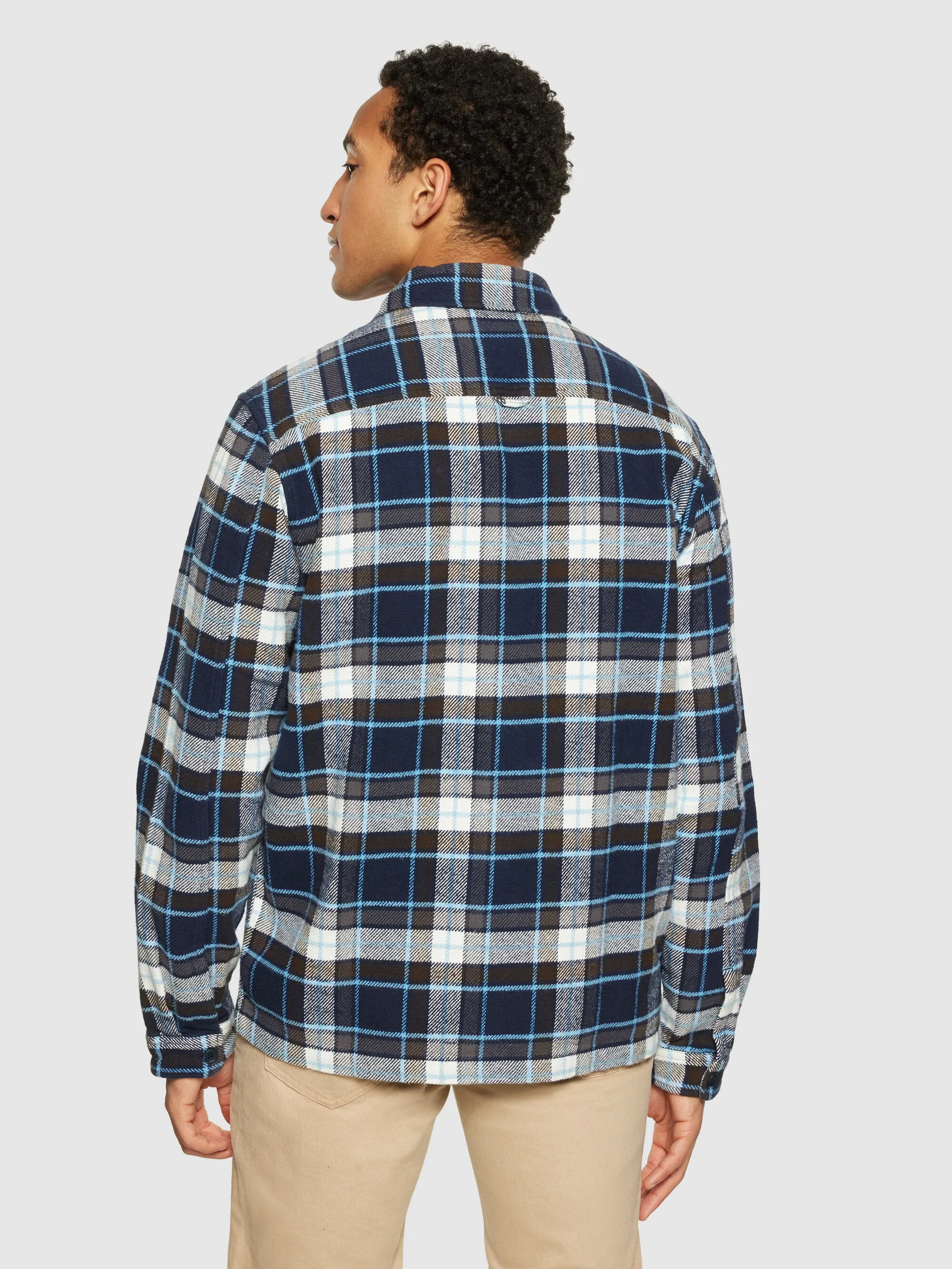 Big checked heavy flannel overshirt - blue check