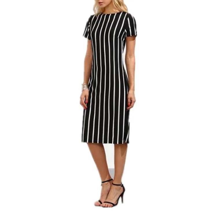 Black & White Stripe Midi Dress