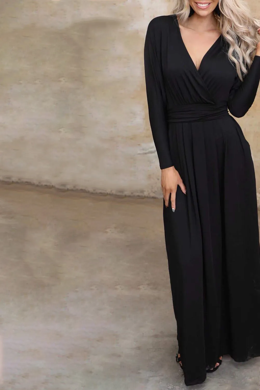 Black Dolman Sleeves Wrap Maxi Dress