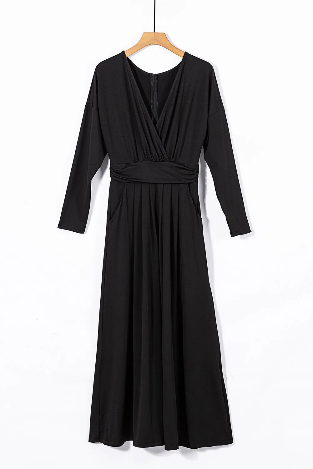 Black Dolman Sleeves Wrap Maxi Dress