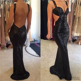 Black Sequined Sparkle Sexy Backless Party Cocktail Evening Long Prom Dresses Online,PD0200