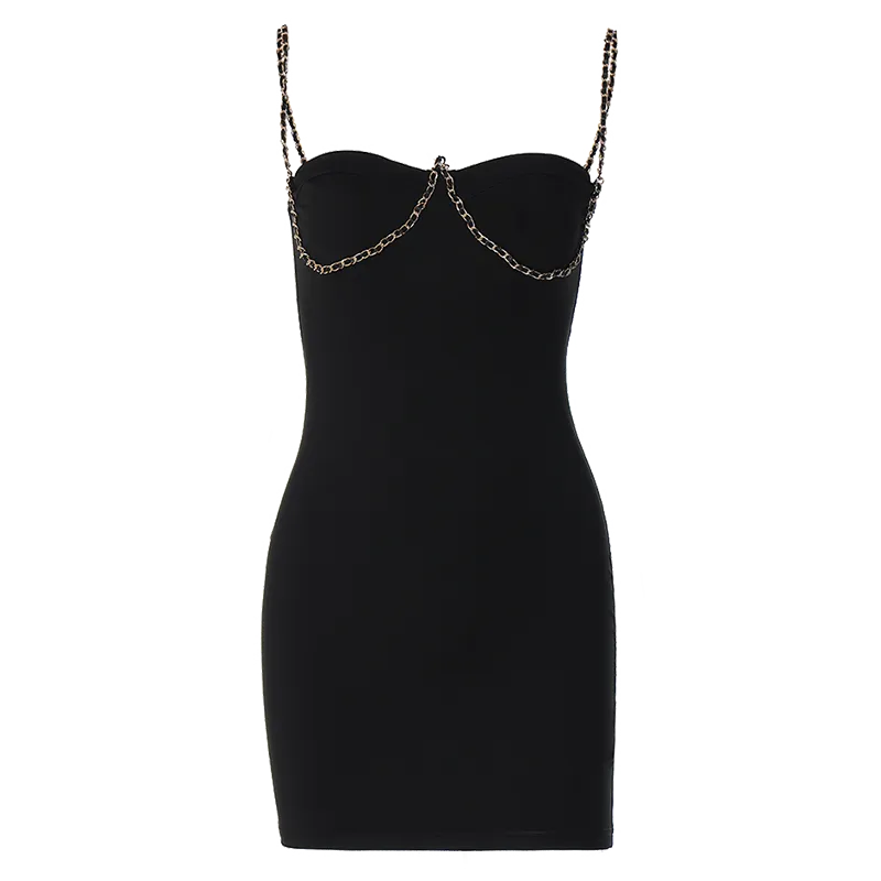 Black Sleeveless Chain Strap Mini Dress