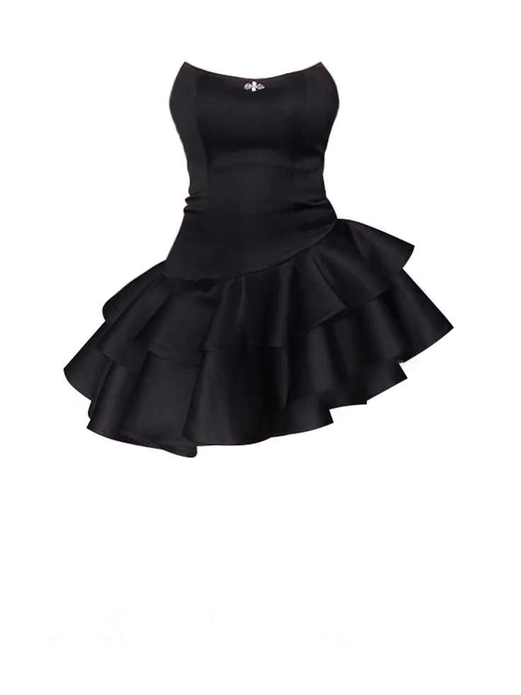 Black Strapless A-Line Ruffles Lovely Mini Homecoming Dress, DP2986