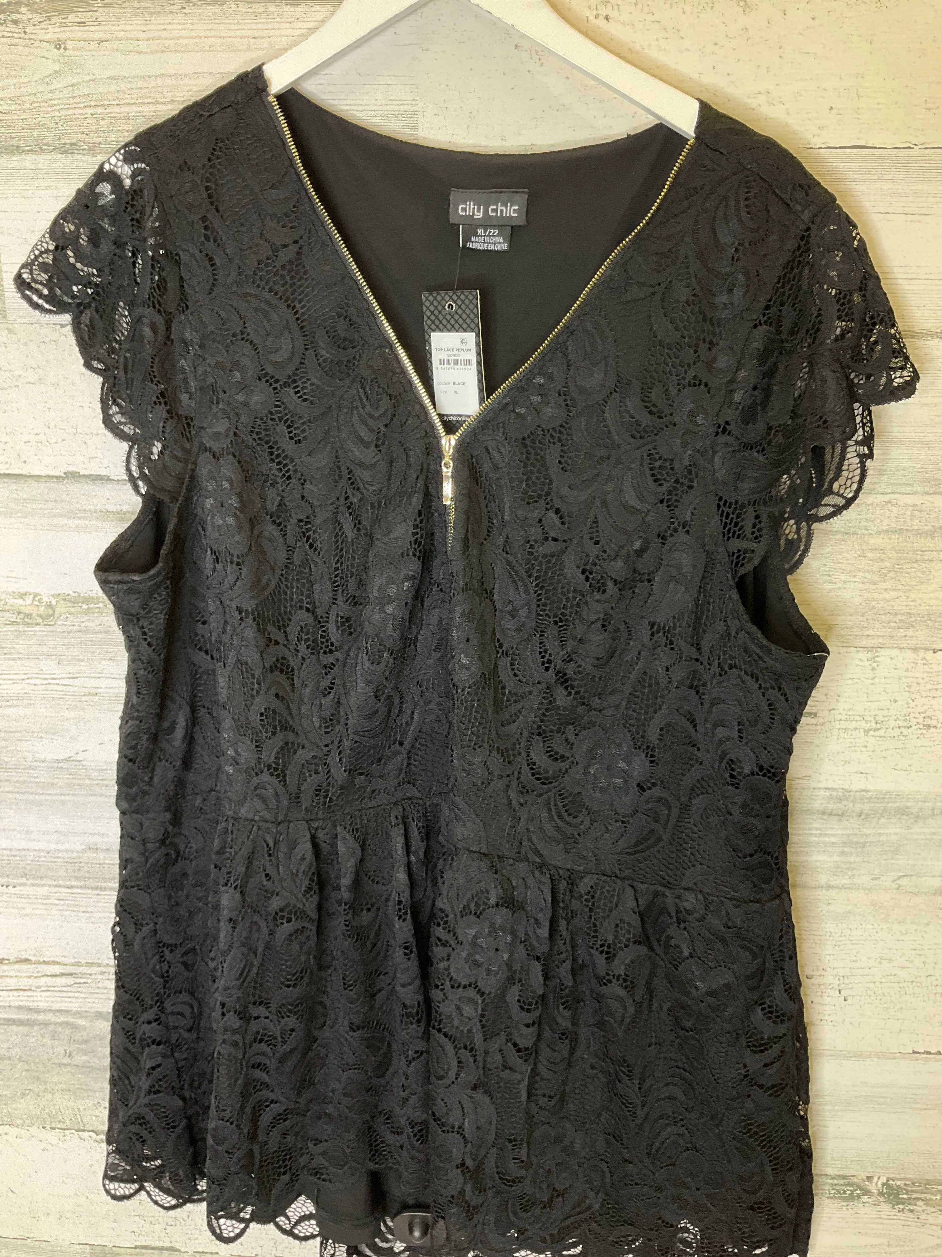 Black Top Short Sleeve City Chic, Size Xl