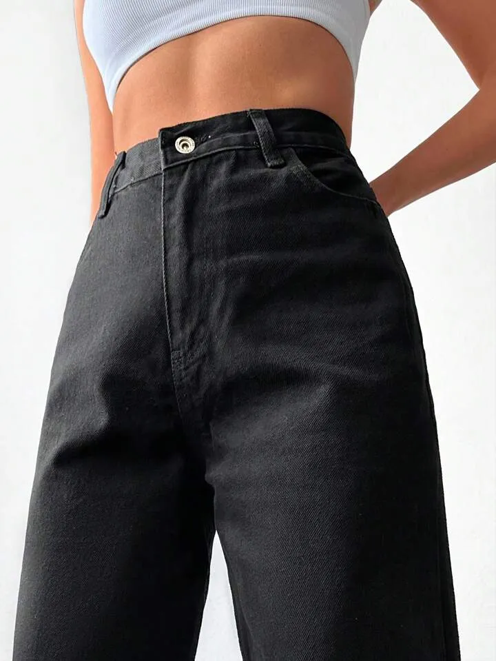 Black Wide Leg High Rise Jeans